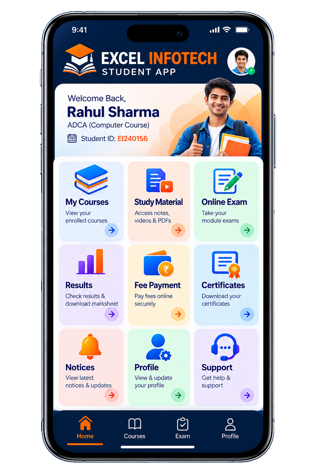 EXCEL INFOTECH Student App preview